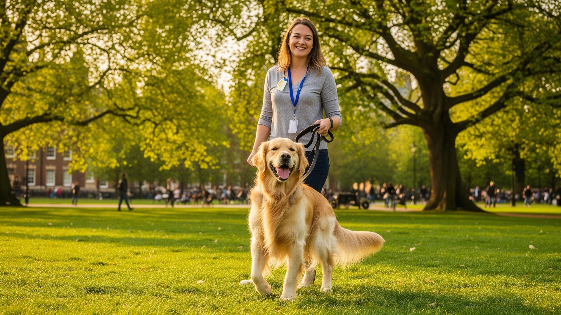Trusted dog walker with dogs in East Kilbride park